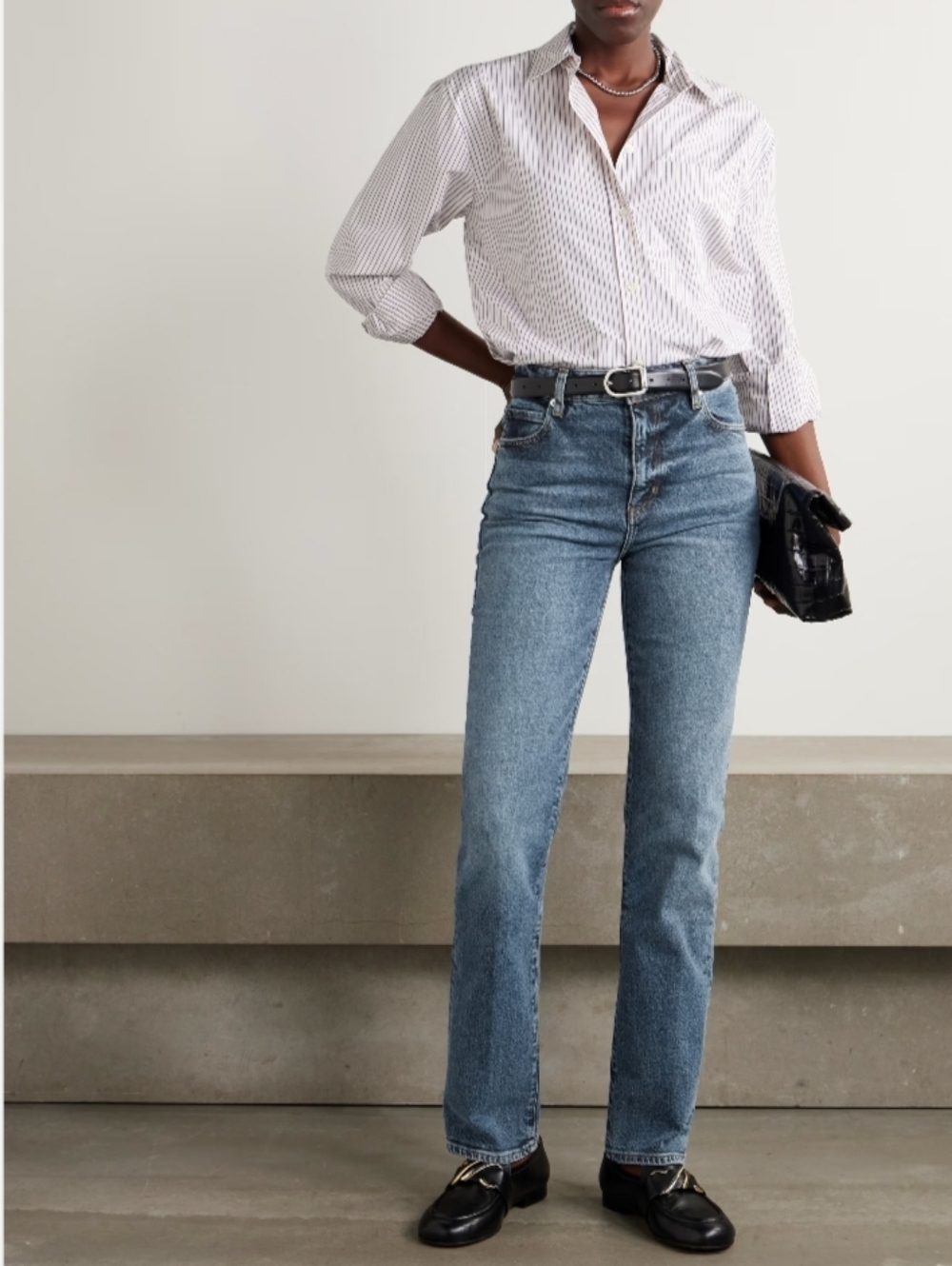 Frame Denim The Ruler High-Rise Slim-Leg Jeans in Mid Denim